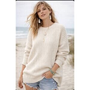 Free People Oversized Chunky Knit Sweater Ivory Cream Cozy Ribbed Size M